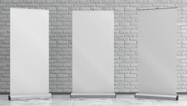 3d illustration render of a rollup mockup on a white brick backg — Stock Photo, Image