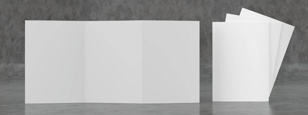 3d render illustration of a leaflet mockup on concrete backgroun