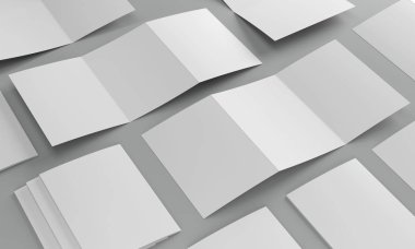 Gri arka plan üzerinde bir broşür mockup 3d render illüstrasyon.