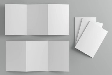 Gri arka plan üzerinde bir broşür mockup 3d render illüstrasyon.