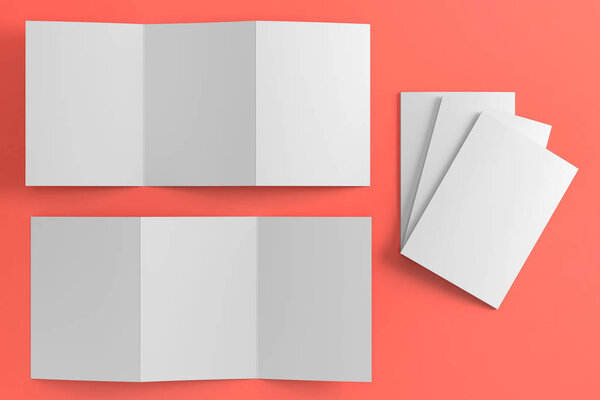 3d render illustration of a leaflet mockup on color background. 