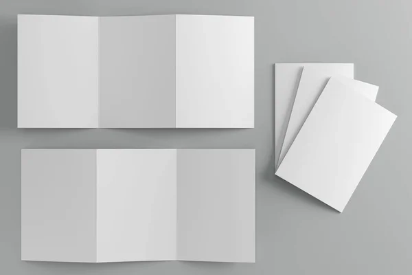 Gri arka plan üzerinde bir broşür mockup 3d render illüstrasyon.