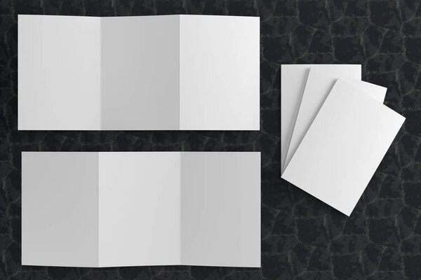 3d render illustration of a leaflet mockup on black marble backg