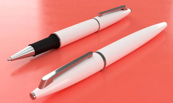 3d illustration render of white ball pens mockup on color backgr — Stock Photo, Image