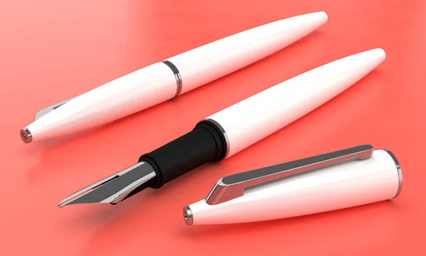 3d illustration render of white fountain pens mockup on color ba — Stock Photo, Image