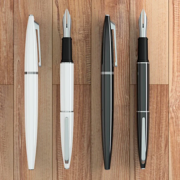 3d illustration render of white and black fountain pens mockup o — Stock Photo, Image