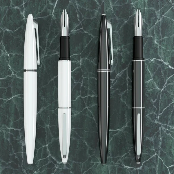 3d illustration render of white and black fountain pens mockup o — Stock Photo, Image