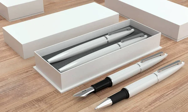 3d illustration render of a writing set. Ball pen and ink pen in — Stock Photo, Image