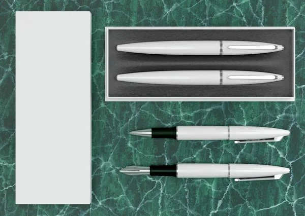 3d illustration render of a writing set. Ball pen and ink pen in — Stock Photo, Image