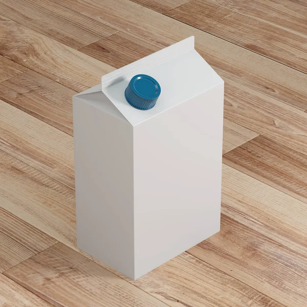 Καθιστούν Απεικόνιση Ενός Mockup Πακέτο Γάλα Χυμό Ξύλινο Φόντο Προοπτική — Φωτογραφία Αρχείου