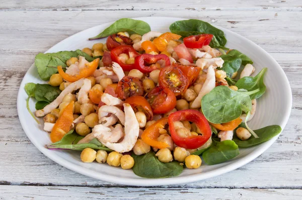 Salade Pois Chiches Avec Viande Poulet Légumes — Photo