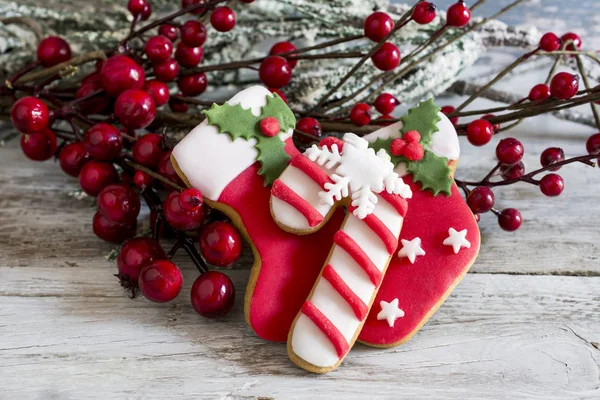 Butter Cookie Christmas Next Holly Branch — Stock Photo, Image