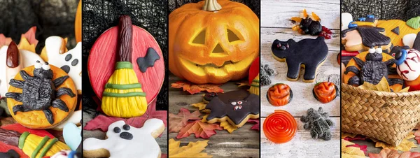 Collage Con Diverse Immagini Dolci Biscotti Halloween Fatti Casa — Foto Stock
