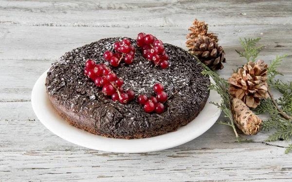 巧克力圣诞蛋糕与葡萄干 — 图库照片