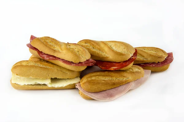 Assortment Sandwiches Sausage Cheese Ham — Stock Photo, Image