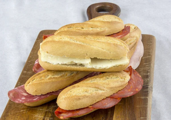 Assortment Sandwiches Sausage Cheese Ham — Stock Photo, Image