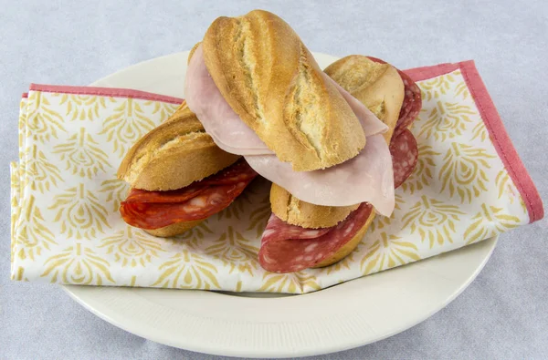 Assortment Sandwiches Sausage Cheese Ham — Stock Photo, Image