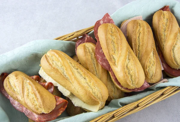Assortment Sandwiches Sausage Cheese Ham — Stock Photo, Image