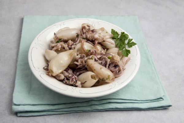 Small grilled squids served on a plate — Stock Photo, Image