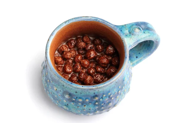 Bolas Cereales Chocolate Tazón Sobre Fondo Blanco Cereales Secos —  Fotos de Stock