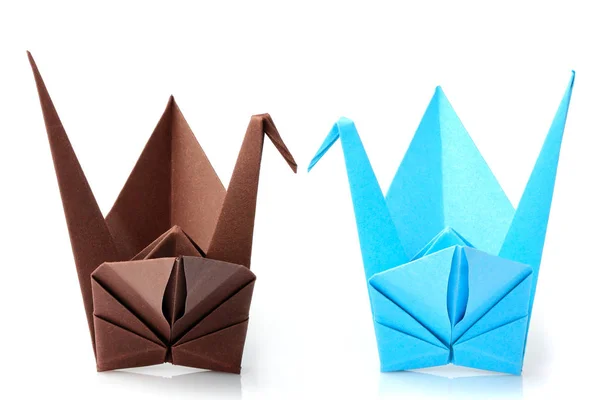 Origami Dwa Żurawie Białym Tle — Zdjęcie stockowe
