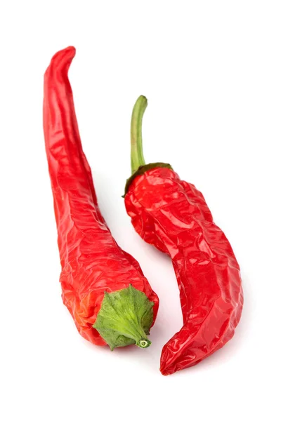 Två Röda Varm Paprika Isolerad Vit Bakgrund Chili Peppar — Stockfoto