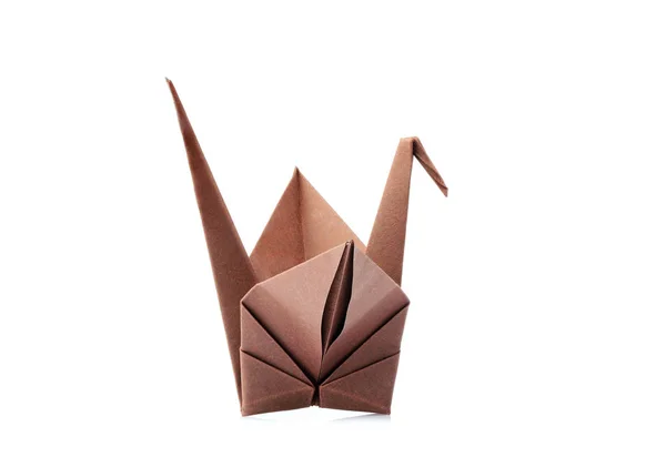 Brązowy Origami Żuraw Origami Ptak Białym Tle — Zdjęcie stockowe
