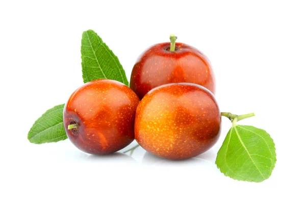 Jujube Ziziphus Fruits Avec Des Feuilles Sur Fond Blanc — Photo