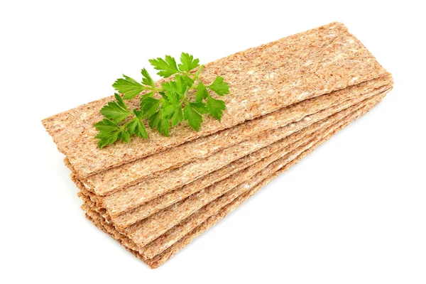 Stack of crispbread with parsley isolated. — Stock Photo, Image