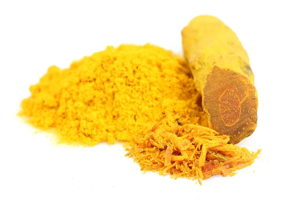 Turmeric powder and fresh root turmeric isolated — Stock Photo, Image