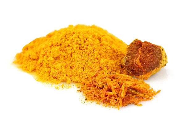 Turmeric root with powder isolated. — Stock Photo, Image