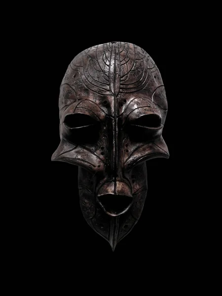 Etnische Masker Masker Voor Vakantie Ritueel Carnaval Geïsoleerd Zwarte Achtergrond Rechtenvrije Stockafbeeldingen
