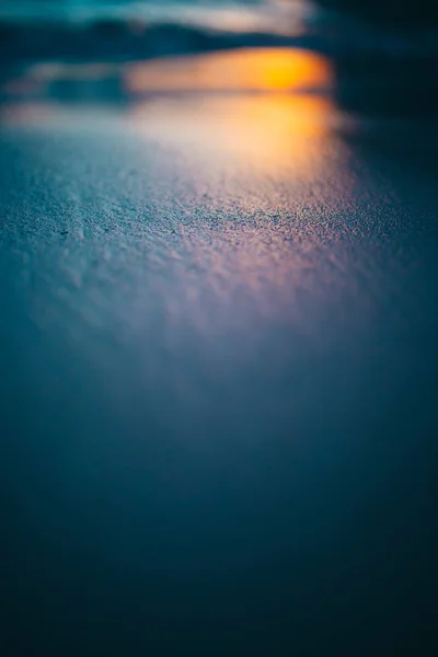Natte Zandoppervlak Aan Wal Bij Zonsondergang Licht — Stockfoto