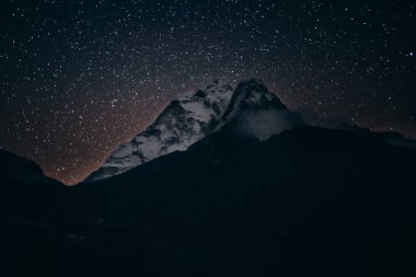 yıldızlı gökyüzü altında karla kaplı kayaların manzara görünümü