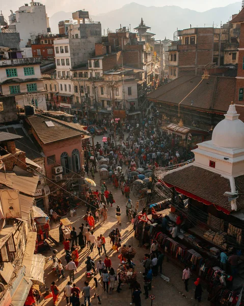 Viejos Edificios Auténticos Gente Calle Nepal — Foto de Stock