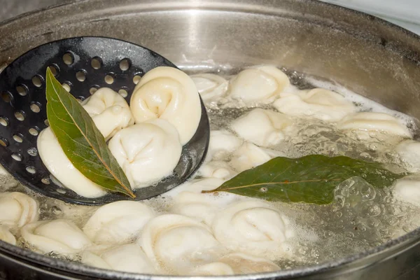 Dumplings Stew Pot Spices Bay Leaf — Stock Photo, Image