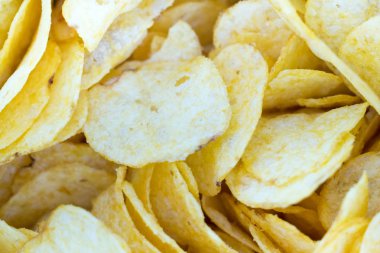 Patates cipsi. Yakın çekim fotoğraf. Metniniz için yer.