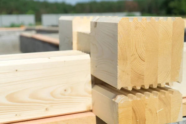 Byggandet Ett Trähus Laminerat Faner Virke — Stockfoto