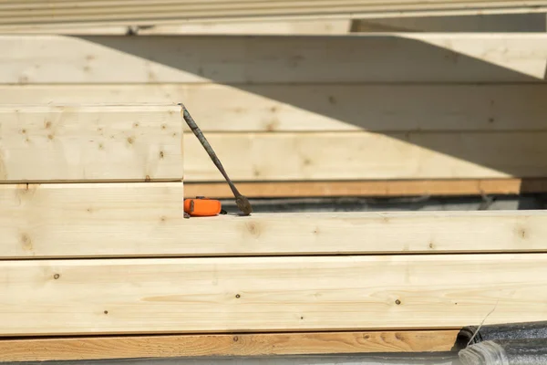 木质单板木材房屋的施工 — 图库照片