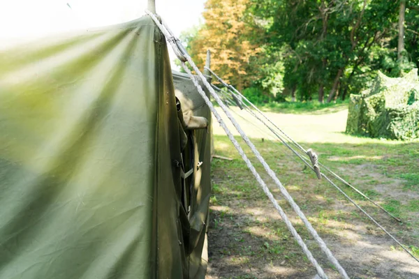 A large army tent. Installation of tents.