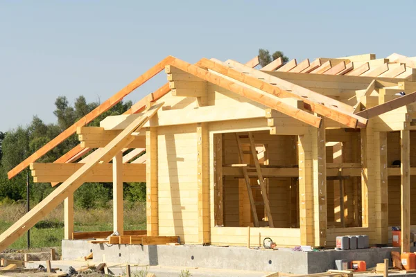 Byggandet Ett Trähus Laminerat Faner Virke — Stockfoto