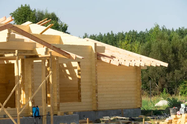 Byggandet Ett Trähus Laminerat Faner Virke — Stockfoto