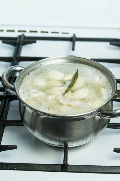 Dumplings Cooked Pot Gas Stove — Stock Photo, Image
