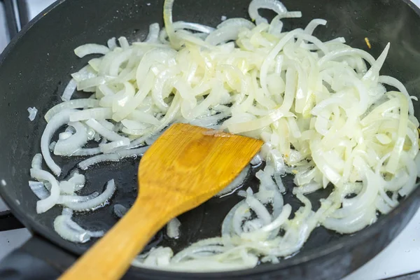 Zwiebeln Einer Pfanne Anbraten Platz Für Ihren Text — Stockfoto