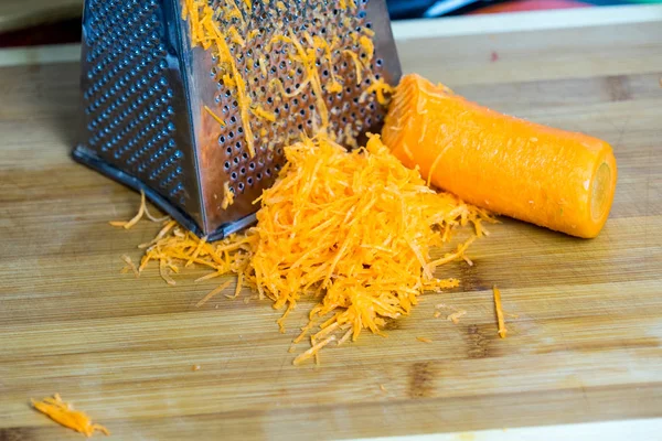 Тертая Морковь Место Смс Подготовка Вегетарианских Блюд — стоковое фото