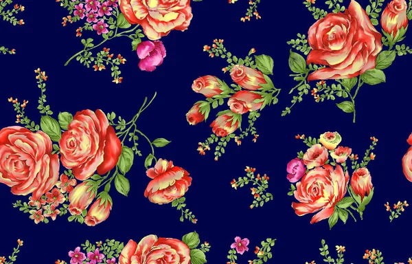 Modello Senza Cuciture Con Fiori Foglie Primaverili Sfondo Disegnato Mano — Foto Stock