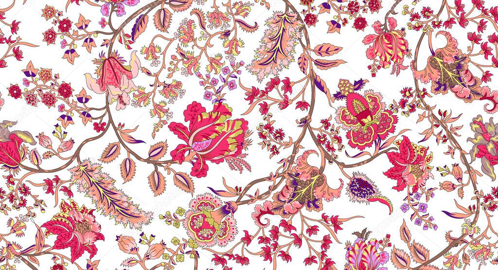 Paisley Floral Pattern. Seamless Ornamental Indian fabric patterns. colorful background