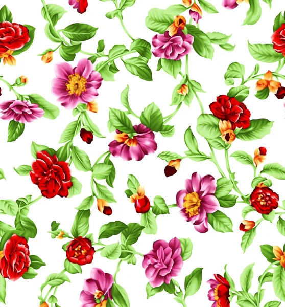 Seamless Pattern Spring Flowers Leaves Hand Drawn Background Floral Pattern — Stock Photo, Image