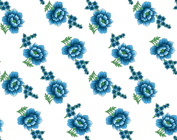 Seamless Pattern Spring Flowers Leaves Hand Drawn Background Floral Pattern — Stock Photo, Image