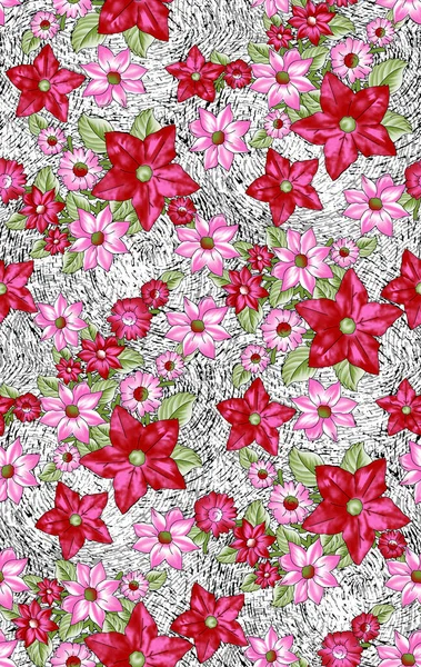 Seamless Pattern Spring Flowers Leaves Hand Drawn Background Floral Pattern — Stock Photo, Image